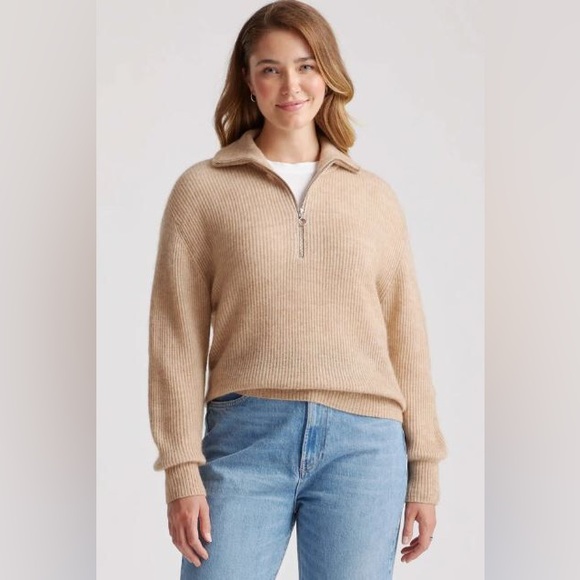 Quince Sweaters - Quince Baby Alpaca-Wool Quarter Zip in Camel - XS - NWT